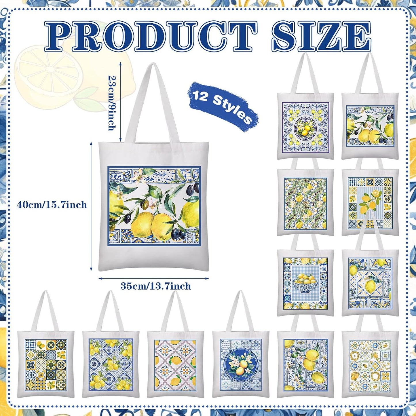 12 Pcs Amalfi Coast Lemon Gift Bags Italian Island Lemons Canvas Tote Bags Bulk Summer Travel Beach Mediterranean Capri Positano Italy Gifts for Women Shopping Wedding Birthday Party Favors