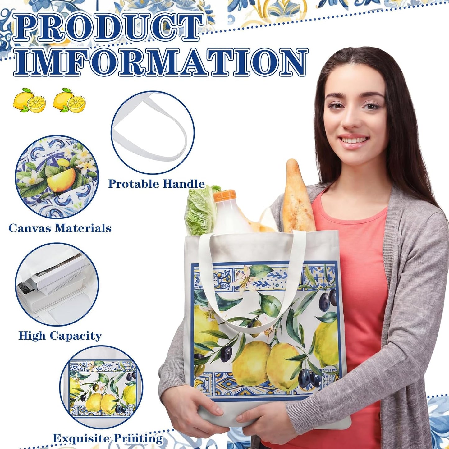 12 Pcs Amalfi Coast Lemon Gift Bags Italian Island Lemons Canvas Tote Bags Bulk Summer Travel Beach Mediterranean Capri Positano Italy Gifts for Women Shopping Wedding Birthday Party Favors