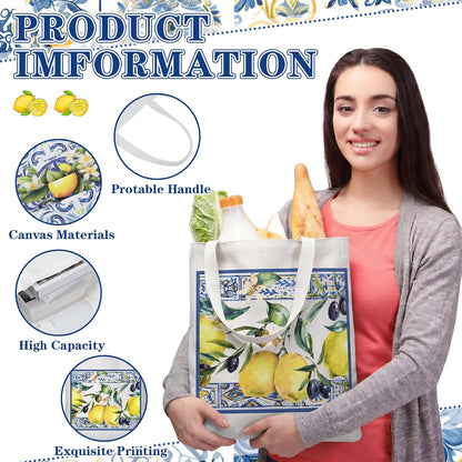 12 Pcs Amalfi Coast Lemon Gift Bags Italian Island Lemons Canvas Tote Bags Bulk Summer Travel Beach Mediterranean Capri Positano Italy Gifts for Women Shopping Wedding Birthday Party Favors