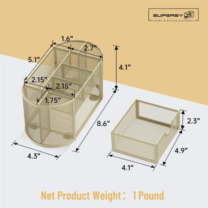 Mesh Desk Organizer, Desk Accessories & Workspace Organizers with Drawers, Pencil Holder for Desk with 9 Compartments for Office Suppliess, 8.6 x 4.3 x 4.1 Inch, Yellow