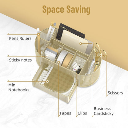 Mesh Desk Organizer, Desk Accessories & Workspace Organizers with Drawers, Pencil Holder for Desk with 9 Compartments for Office Suppliess, 8.6 x 4.3 x 4.1 Inch, Yellow