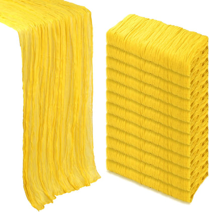 12 Pack Lemon Yellow Cheesecloth Table Runner 10Ft Gauze Cheese Cloth Table Runner 35x120 Inch Boho Sheer Rustic Fabric for Summer Party Decor Baby Shower Wedding Decorations