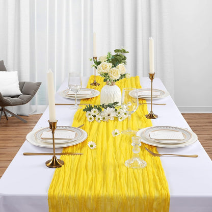 12 Pack Lemon Yellow Cheesecloth Table Runner 10Ft Gauze Cheese Cloth Table Runner 35x120 Inch Boho Sheer Rustic Fabric for Summer Party Decor Baby Shower Wedding Decorations