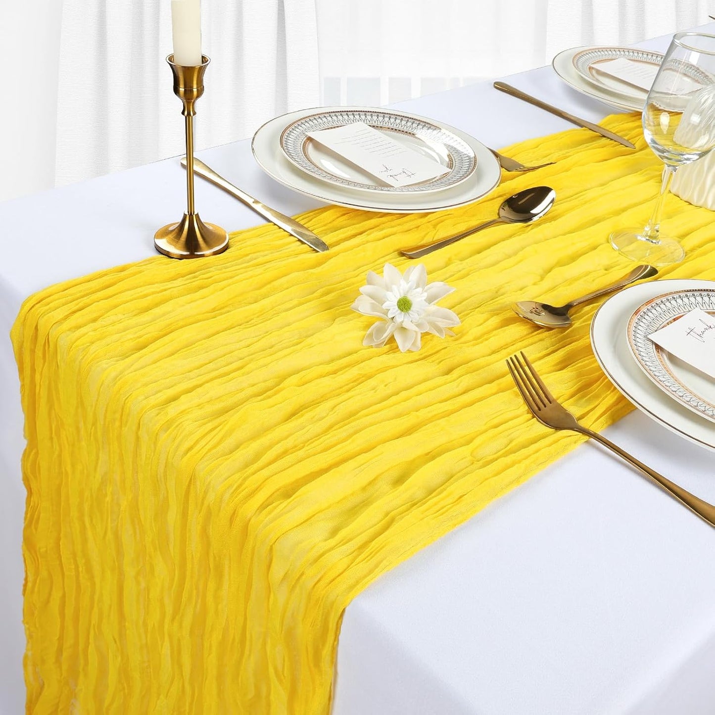 12 Pack Lemon Yellow Cheesecloth Table Runner 10Ft Gauze Cheese Cloth Table Runner 35x120 Inch Boho Sheer Rustic Fabric for Summer Party Decor Baby Shower Wedding Decorations