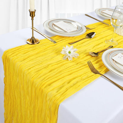 12 Pack Lemon Yellow Cheesecloth Table Runner 10Ft Gauze Cheese Cloth Table Runner 35x120 Inch Boho Sheer Rustic Fabric for Summer Party Decor Baby Shower Wedding Decorations