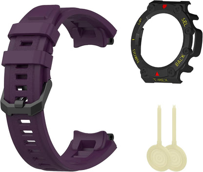 Band with Case for Amazfit T-Rex 2 Watch, Hard PC Protective Bumper Cover Replacement Silicone Watch Strap for Amazfit T Rex 2 Smartwatch Accessory