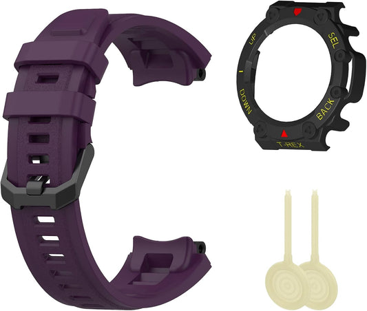 Band with Case for Amazfit T-Rex 2 Watch, Hard PC Protective Bumper Cover Replacement Silicone Watch Strap for Amazfit T Rex 2 Smartwatch Accessory