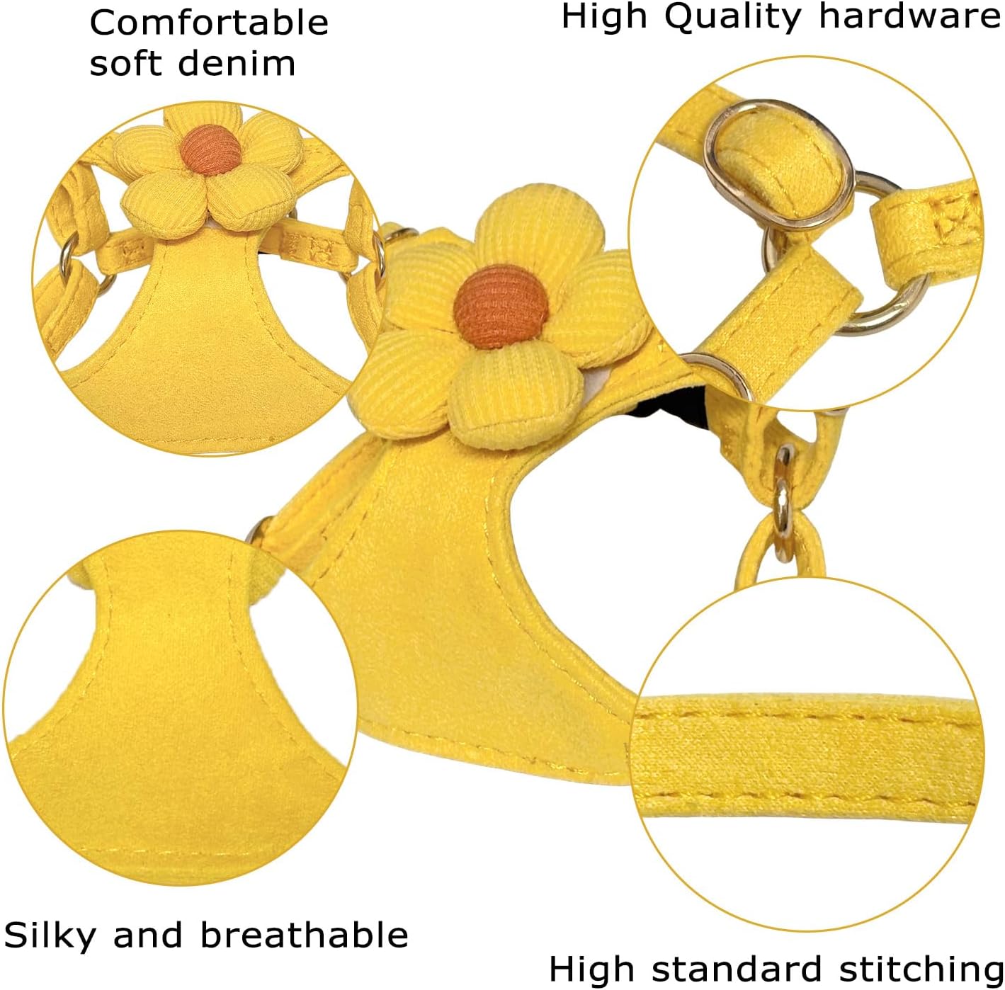 No Pull Dog Harness and Leash Set for Small Sized Dog Training with Multifunction Dog Leash, Soft Adjustable No Choke Escape Proof Pet Harness for Small and Medium Dog (Yellow, XXS)