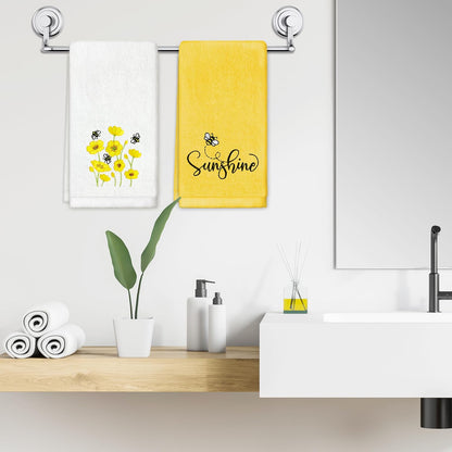 Sunshine Flowers Hand Towels Set of 2 Embroidered Decorative Dish Towels 13.7 x 29.5 Inch Yellow Bathroom Decor Spring Summer Absorbent Towels for Bathroom Kitchen