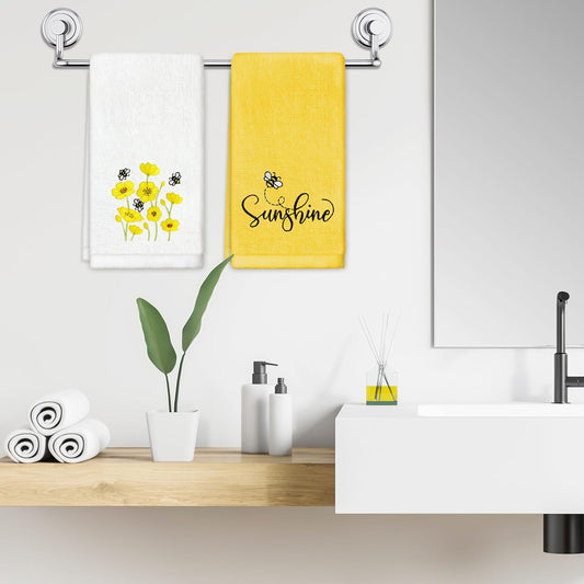 Sunshine Flowers Hand Towels Set of 2 Embroidered Decorative Dish Towels 13.7 x 29.5 Inch Yellow Bathroom Decor Spring Summer Absorbent Towels for Bathroom Kitchen