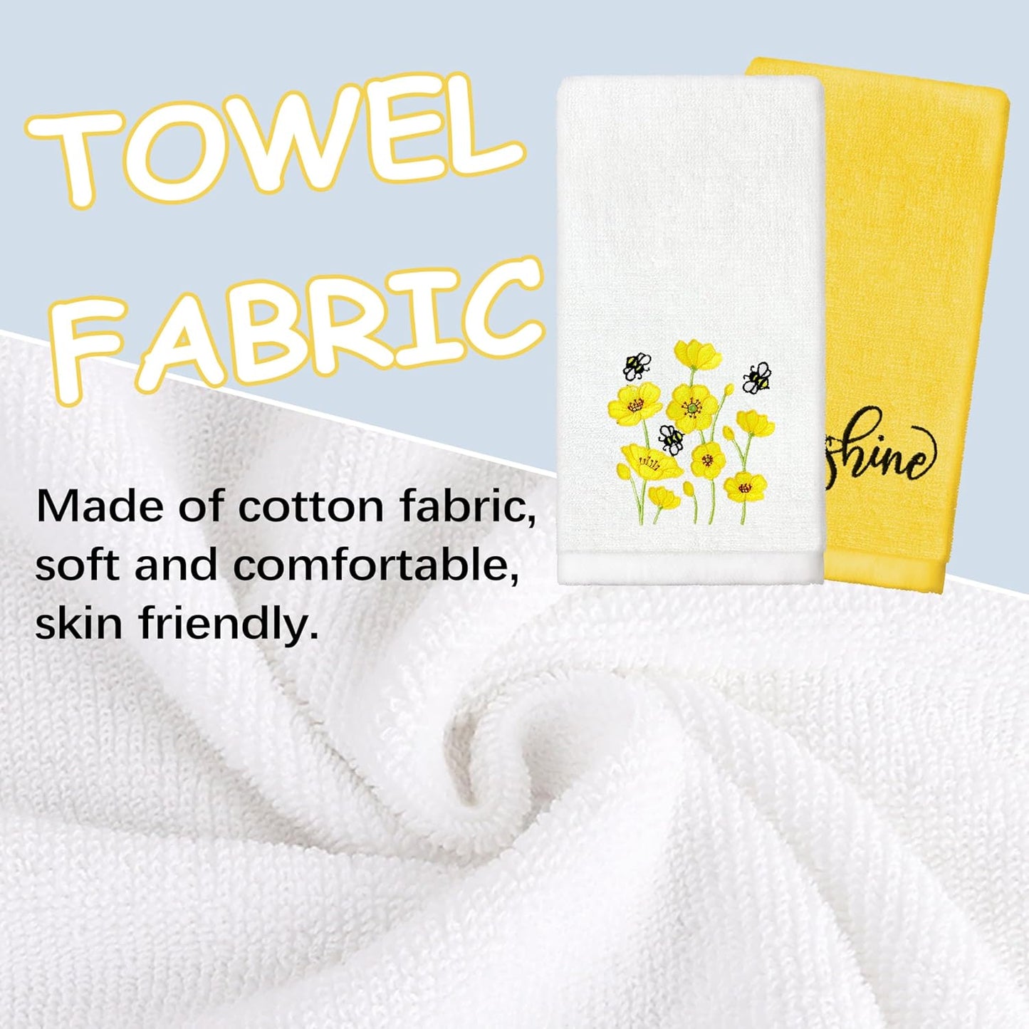 Sunshine Flowers Hand Towels Set of 2 Embroidered Decorative Dish Towels 13.7 x 29.5 Inch Yellow Bathroom Decor Spring Summer Absorbent Towels for Bathroom Kitchen