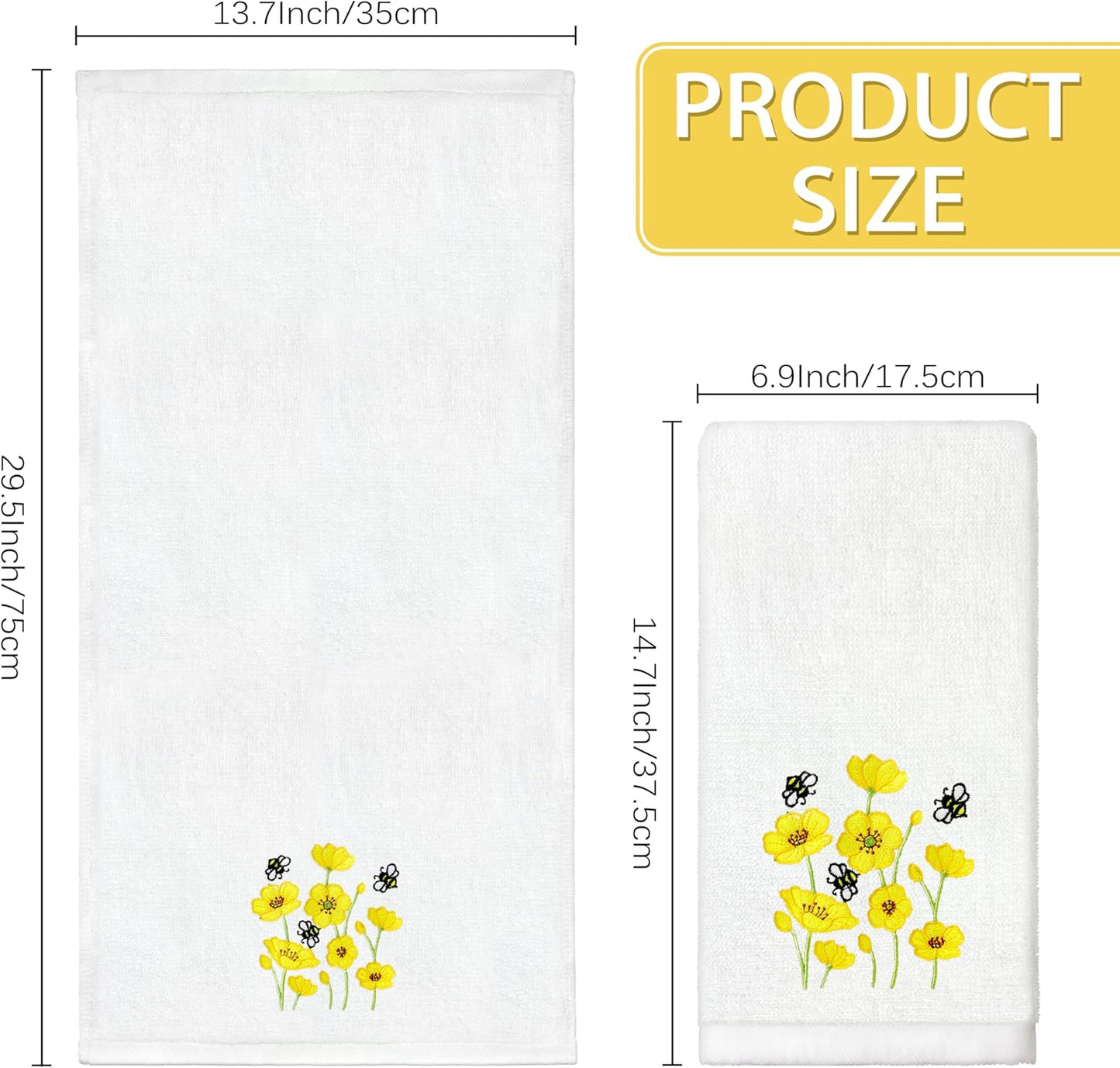 Sunshine Flowers Hand Towels Set of 2 Embroidered Decorative Dish Towels 13.7 x 29.5 Inch Yellow Bathroom Decor Spring Summer Absorbent Towels for Bathroom Kitchen