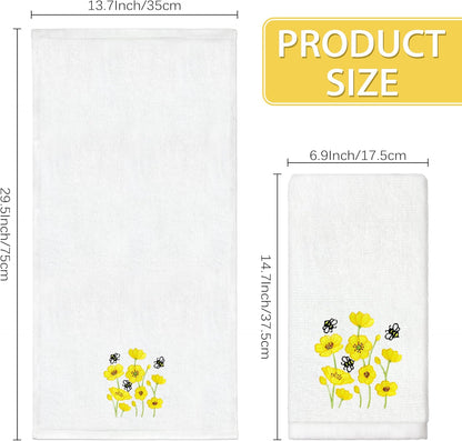 Sunshine Flowers Hand Towels Set of 2 Embroidered Decorative Dish Towels 13.7 x 29.5 Inch Yellow Bathroom Decor Spring Summer Absorbent Towels for Bathroom Kitchen