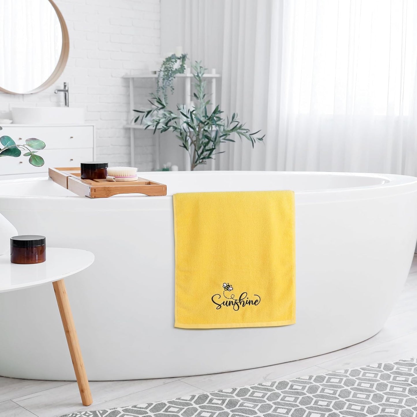 Sunshine Flowers Hand Towels Set of 2 Embroidered Decorative Dish Towels 13.7 x 29.5 Inch Yellow Bathroom Decor Spring Summer Absorbent Towels for Bathroom Kitchen