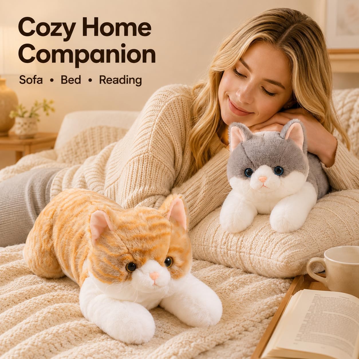 19.7 Inches Realistic Cat Stuffed Animal – Yellow Soft Plush Kitty Toy for Kids and Girlfriend, Cute Cat Plush for Birthday Gift
