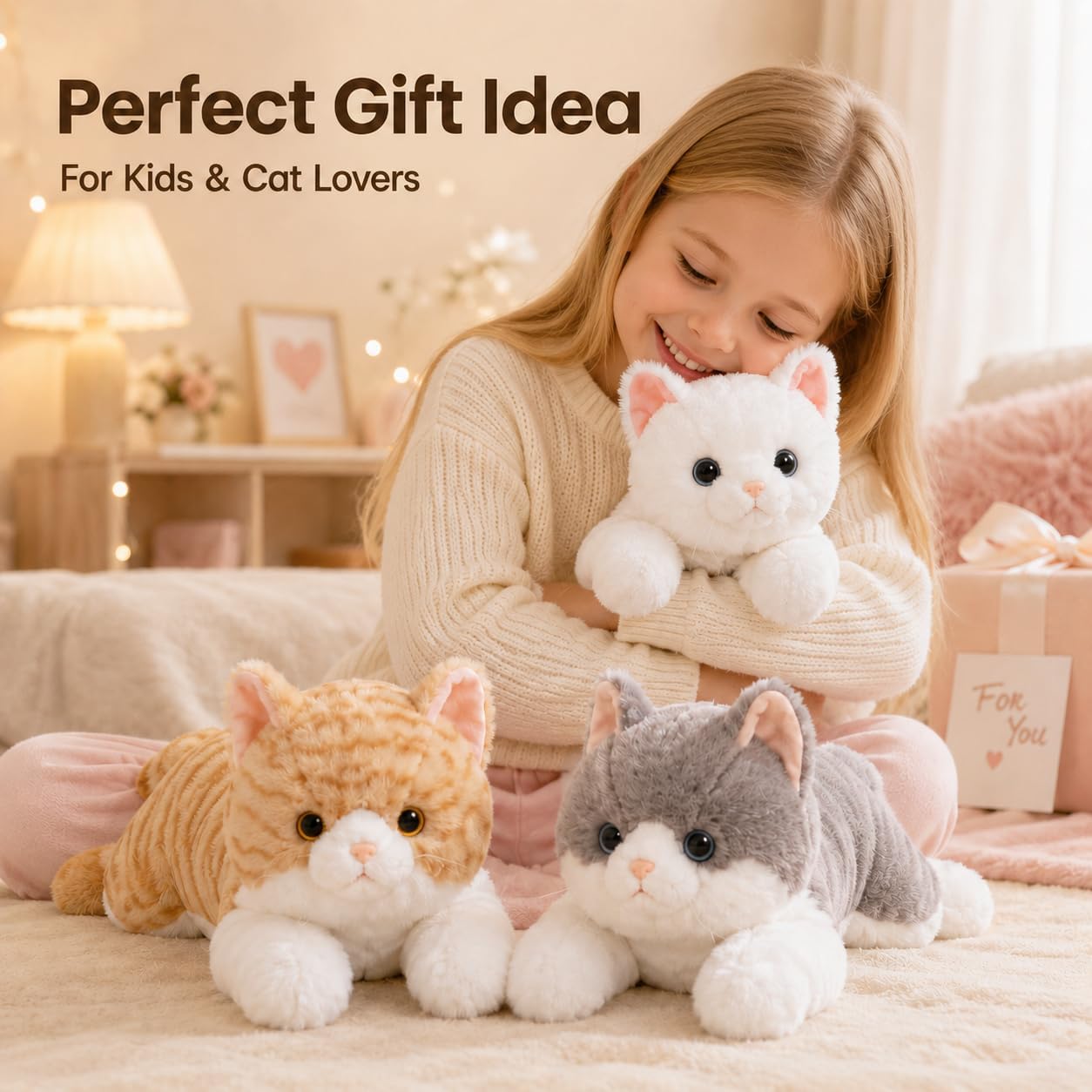 19.7 Inches Realistic Cat Stuffed Animal – Yellow Soft Plush Kitty Toy for Kids and Girlfriend, Cute Cat Plush for Birthday Gift