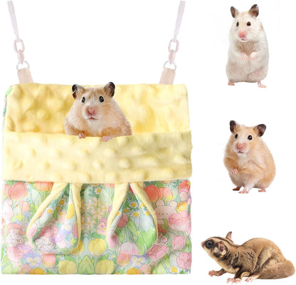 Sugar Gliders Sleeping Pouch Velvet Hanging Hammocks Bed Carrier Bag with Strap for Small Pet Hamsters Rat Ferret Squirrels Marmosets Guinea Pig (Yellow)