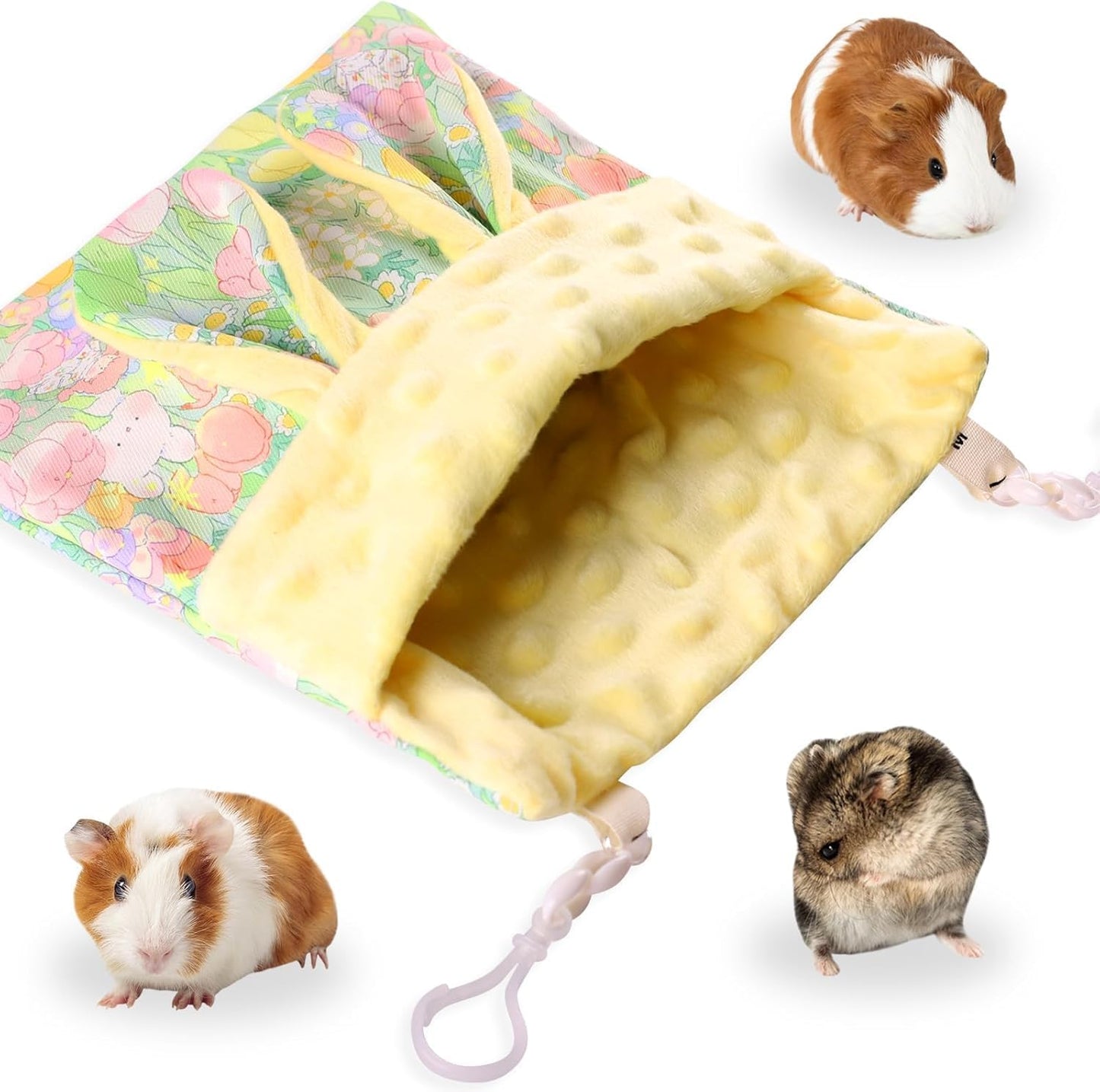 Sugar Gliders Sleeping Pouch Velvet Hanging Hammocks Bed Carrier Bag with Strap for Small Pet Hamsters Rat Ferret Squirrels Marmosets Guinea Pig (Yellow)