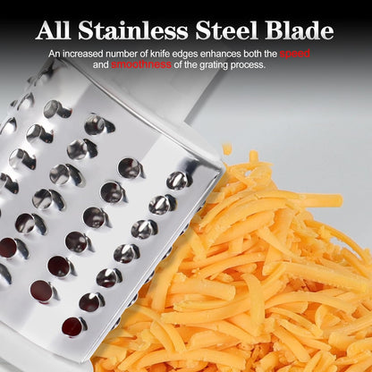 Rotary Cheese Grater Hand Crank, Kitchen Shredder Speed Mandolin Slicer Nut Grinder with Handle and Drum Blades for Cheese, Vegetable, Walnut, Chocolate, Potato, Carrot, 3 Blades, Yellow