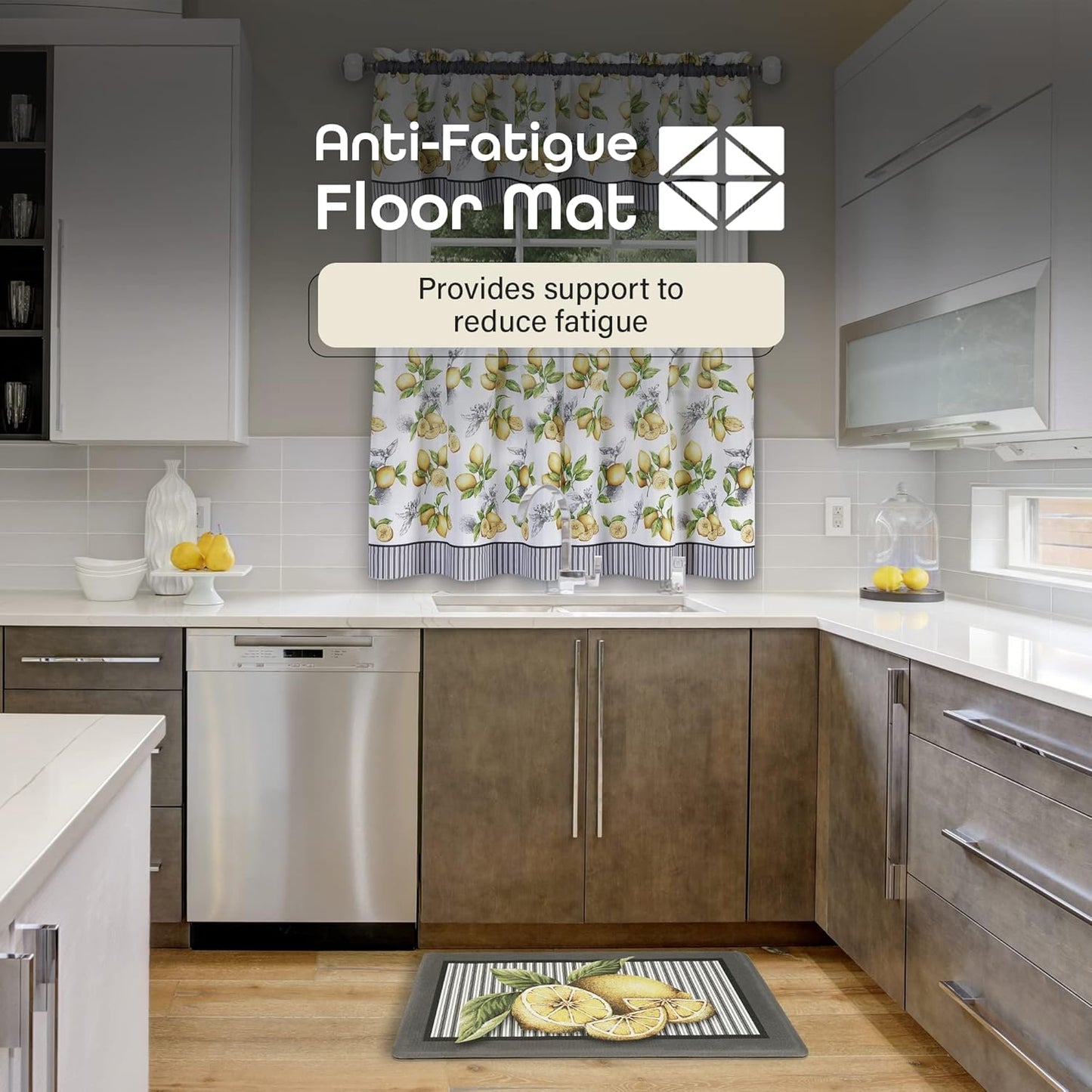 Anti-Fatigue Floor Comfort Mat - 18 x 30 Inch (Lemon Drop) - Waterproof Non-Slip Rug - Easy to Clean Cushioned Mat for Kitchen, Bathroom, Standing Desk & Office - Home Decor