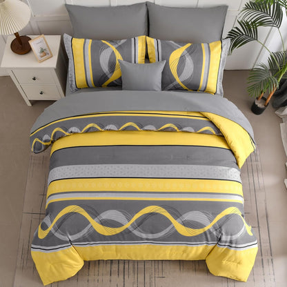 Yellow Comforter Set Queen Size,8 Pieces Bed in a Bag Patchwork Striped Bedding Sets,Boho Soft Microfiber Bedding Set for All Season(90"×90")