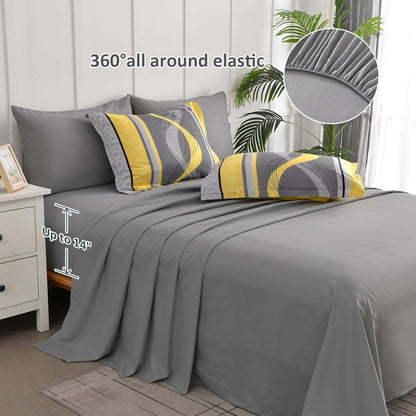 Yellow Comforter Set Queen Size,8 Pieces Bed in a Bag Patchwork Striped Bedding Sets,Boho Soft Microfiber Bedding Set for All Season(90"×90")
