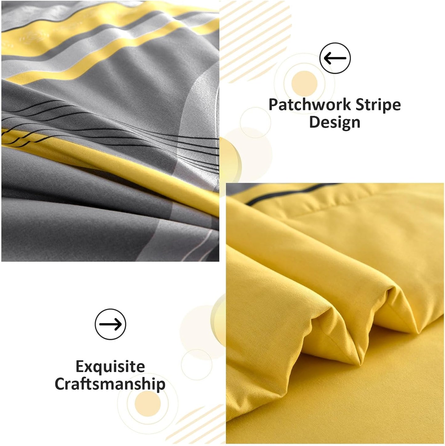 Yellow Comforter Set Queen Size,8 Pieces Bed in a Bag Patchwork Striped Bedding Sets,Boho Soft Microfiber Bedding Set for All Season(90"×90")