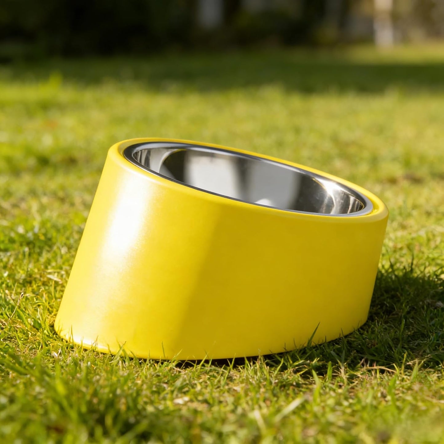Slanted Dog Bowl Slow Feeder, 15° Tilted Elevated Raised Food Water Dish, Anti-Choke Anti-Gulping for Cats Dogs, Non-Spill Weighted Base, for Medium Dogs Standard Pets, Yellow