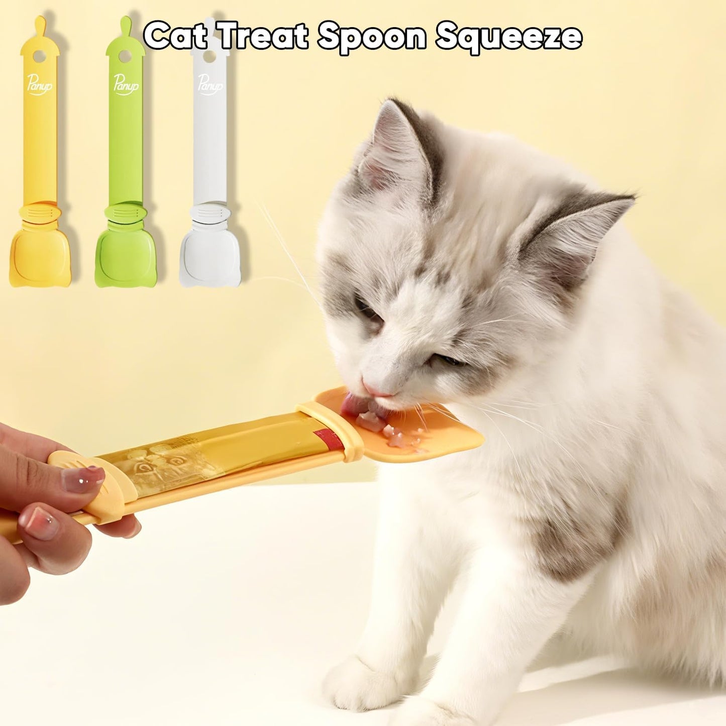Cat Strip Feeder - 3 Colors Cat Stripe Squeeze Spoon, Treat Feeding Wet Spoons, Cat Food Treat Spoon Dispenser for Pet, White, Green, Yellow