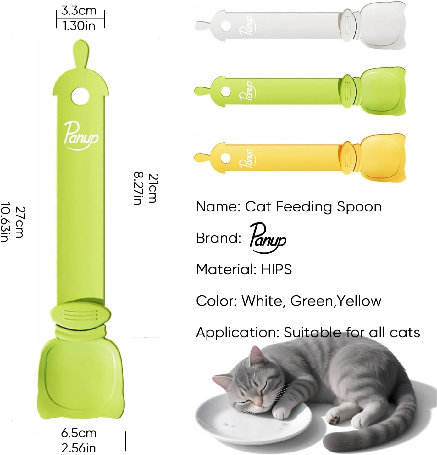 Cat Strip Feeder - 3 Colors Cat Stripe Squeeze Spoon, Treat Feeding Wet Spoons, Cat Food Treat Spoon Dispenser for Pet, White, Green, Yellow