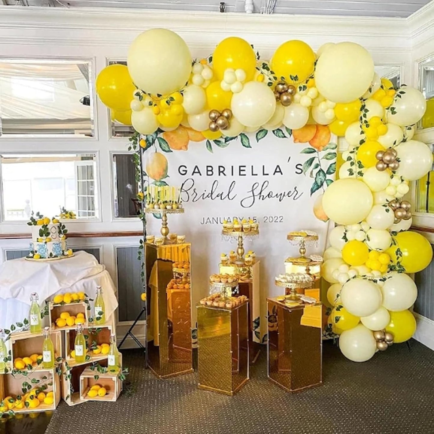 Yellow Balloon Garland Arch, 115 PCS Yellow White Balloon Arch Kit with Gold White Latex Balloon for Lemon Boho Sunshine Daisy Honeybee Theme Birthday Baby Shower Party Decoration