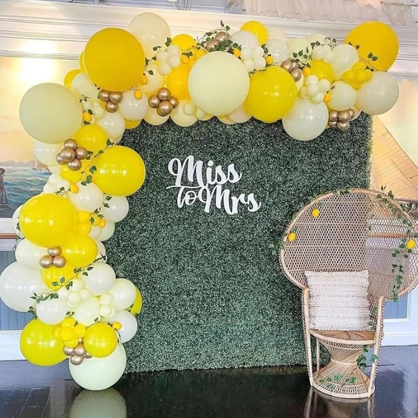 Yellow Balloon Garland Arch, 115 PCS Yellow White Balloon Arch Kit with Gold White Latex Balloon for Lemon Boho Sunshine Daisy Honeybee Theme Birthday Baby Shower Party Decoration