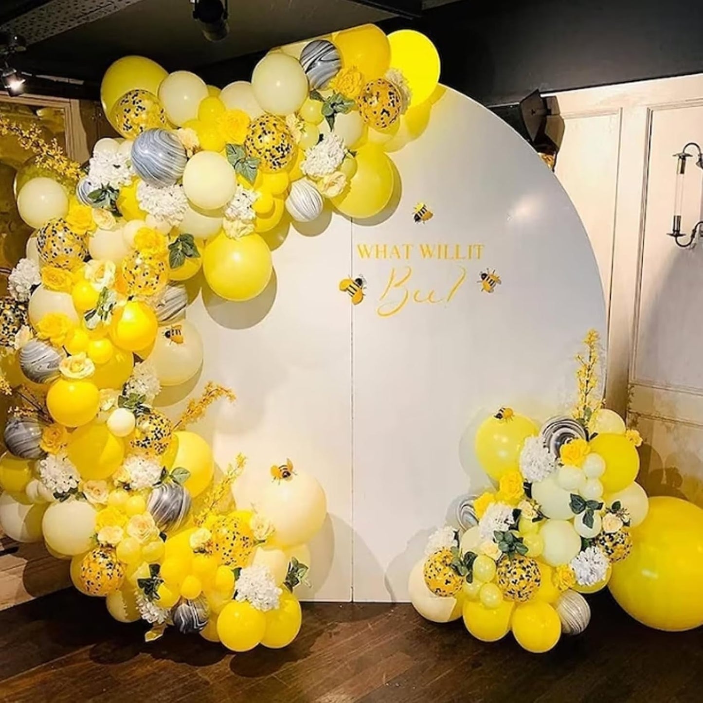 Yellow Balloon Garland Arch, 115 PCS Yellow White Balloon Arch Kit with Gold White Latex Balloon for Lemon Boho Sunshine Daisy Honeybee Theme Birthday Baby Shower Party Decoration