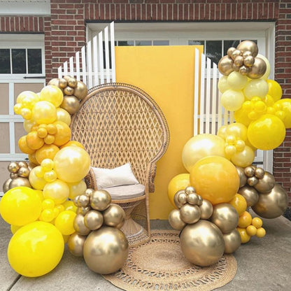 Yellow Balloon Garland Arch, 115 PCS Yellow White Balloon Arch Kit with Gold White Latex Balloon for Lemon Boho Sunshine Daisy Honeybee Theme Birthday Baby Shower Party Decoration