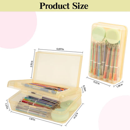 Pencil Case Box, Yellow Double Layer Large Capacity Plastic Pencil Boxs, Clear Hard Pen Case with Snap-tight Lid,Storage Art Craft Box Marker Organizer for Kids Boys Girls Offices School Supplies