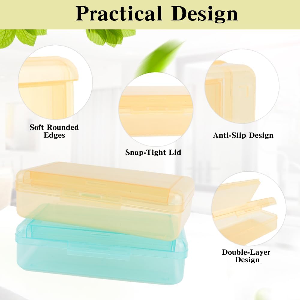 Pencil Case Box, Yellow Double Layer Large Capacity Plastic Pencil Boxs, Clear Hard Pen Case with Snap-tight Lid,Storage Art Craft Box Marker Organizer for Kids Boys Girls Offices School Supplies