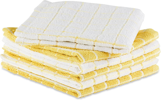 Basic Terry Collection Windowpane Dishcloth Set, 12x12, Yellow, 6 Piece