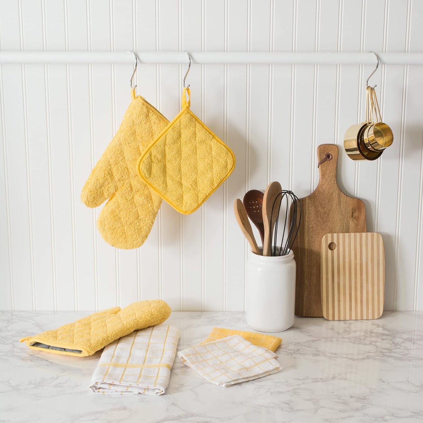 Basic Terry Collection Windowpane Dishcloth Set, 12x12, Yellow, 6 Piece