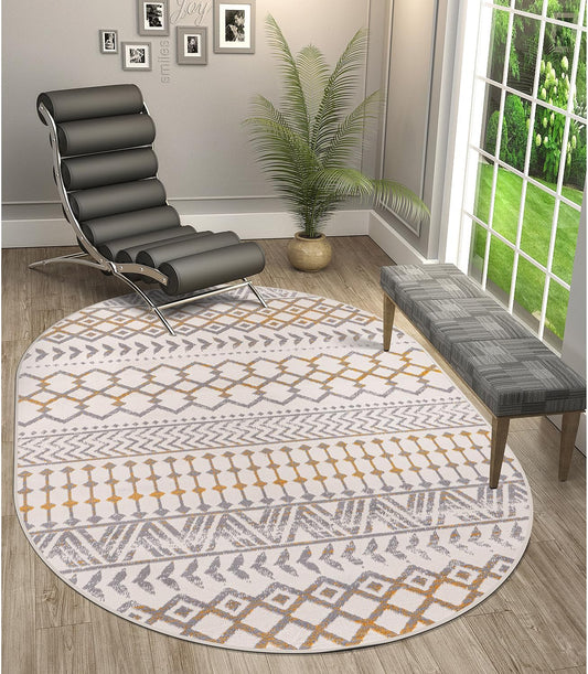 CAMILSON Boho Moroccan Yellow Oval Rug Geometric Diamond 5x7 Area Rugs for Living Room Bedroom Kitchen Modern Bohemian Soft Stain Resistant Non-Shedding Indoor Carpet (5 x 7 Yellow and Cream)