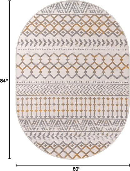 CAMILSON Boho Moroccan Yellow Oval Rug Geometric Diamond 5x7 Area Rugs for Living Room Bedroom Kitchen Modern Bohemian Soft Stain Resistant Non-Shedding Indoor Carpet (5 x 7 Yellow and Cream)
