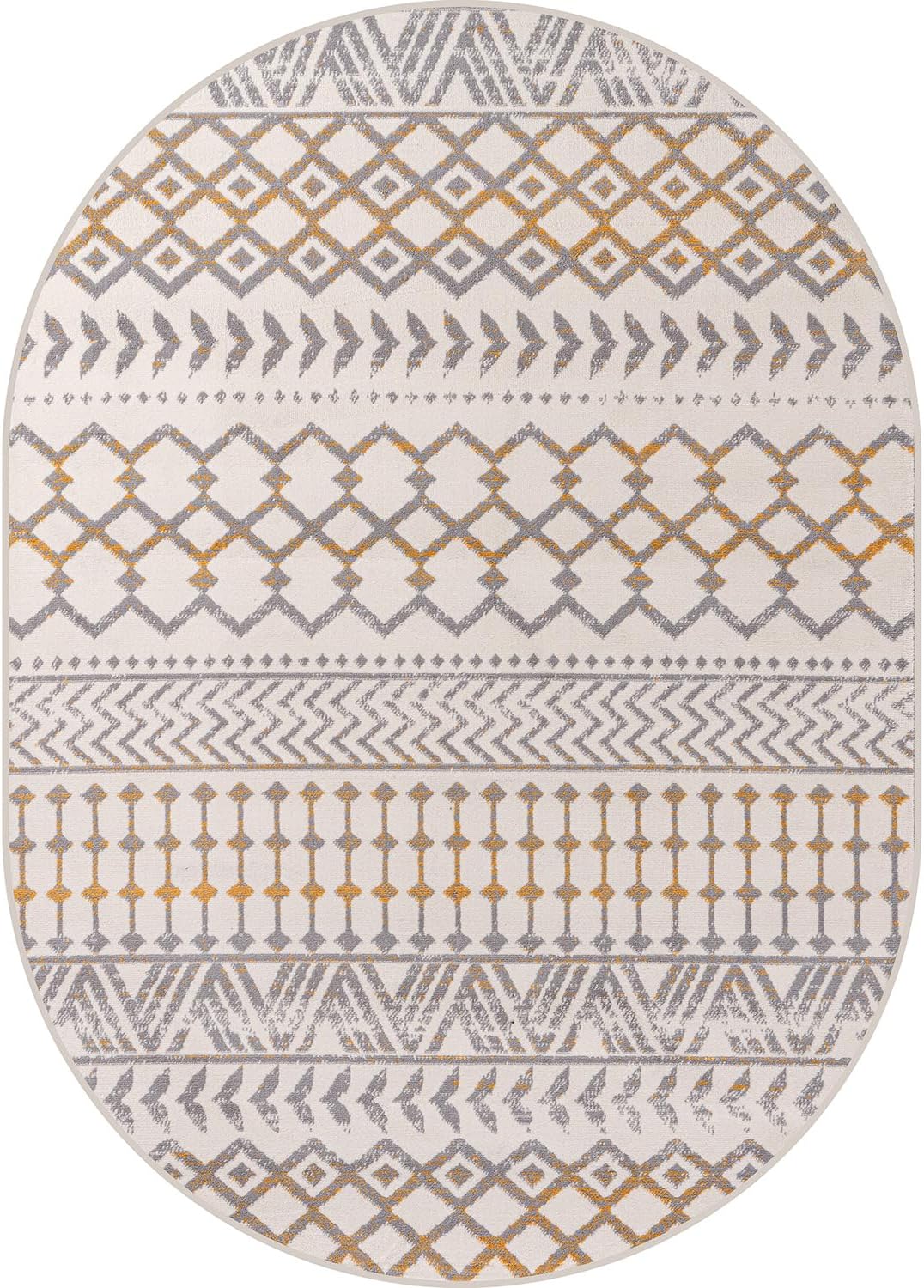 CAMILSON Boho Moroccan Yellow Oval Rug Geometric Diamond 5x7 Area Rugs for Living Room Bedroom Kitchen Modern Bohemian Soft Stain Resistant Non-Shedding Indoor Carpet (5 x 7 Yellow and Cream)