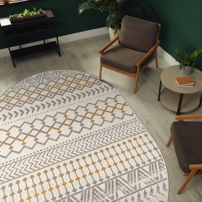 CAMILSON Boho Moroccan Yellow Oval Rug Geometric Diamond 5x7 Area Rugs for Living Room Bedroom Kitchen Modern Bohemian Soft Stain Resistant Non-Shedding Indoor Carpet (5 x 7 Yellow and Cream)