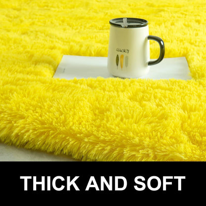 Bedroom Rug 2.6' x 5.3', Yellow Fluffy Shaggy Area Rug for Bedroom Bedside, Soft Oval Throw Rugs Carpet for Kids Girls Nursery Living Room Home Decor