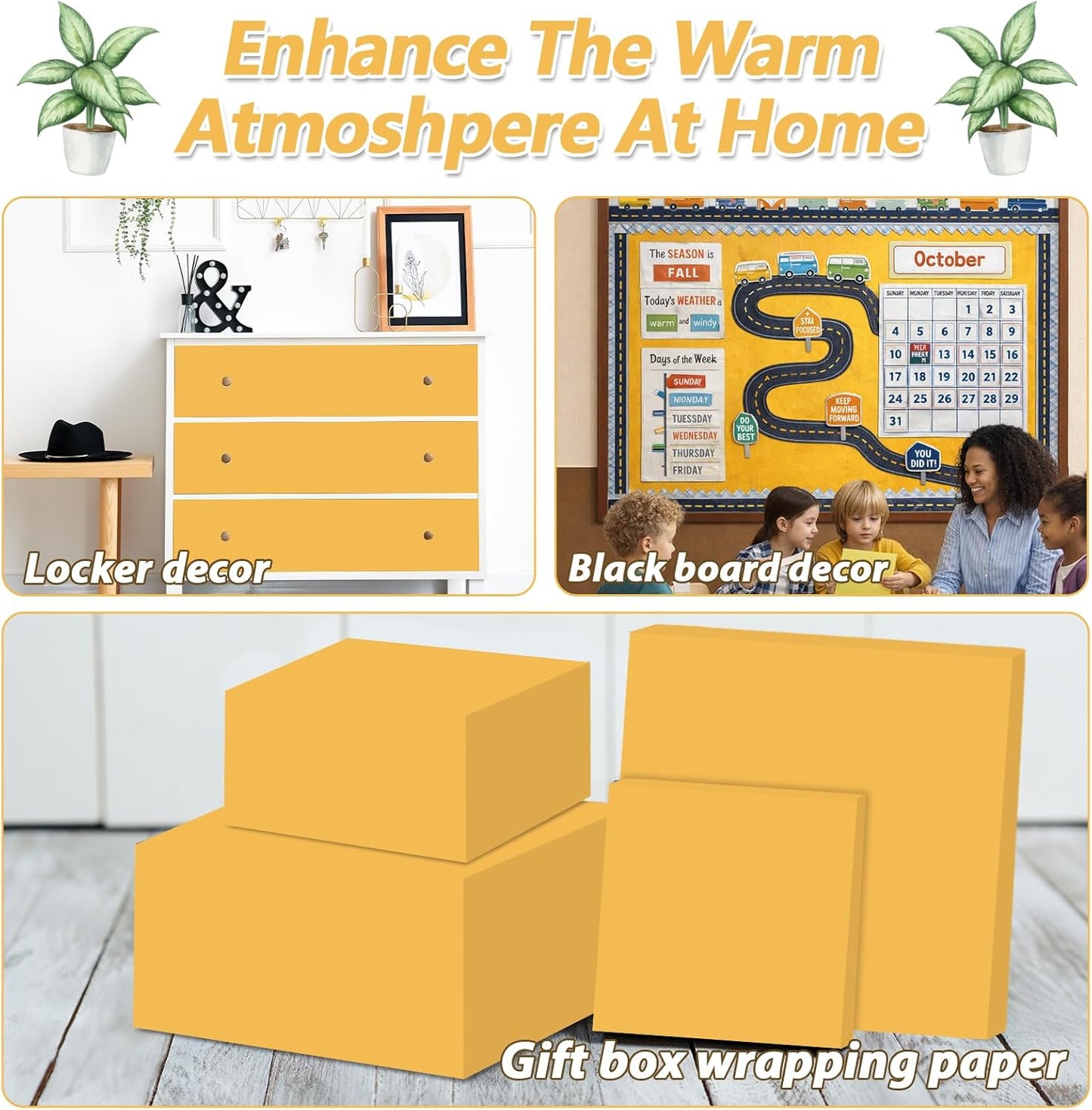 Golden Sun Yellow Bulletin Board Paper Roll Yellow Bulletin Board Background Paper Back to School Classroom Decor Poster for Art Craft DIY Projects Home Office Classroom Party Supplies 17.7in x 20ft