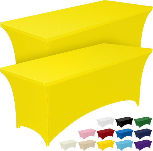 Spandex Tablecloth 6ft - 2 Pack, Fitted and Tight Cloth for Rectangle Table, Wrinkle-Free and Stretch Table Cover for Party, Wedding, Banquet and Birthday, Yellow