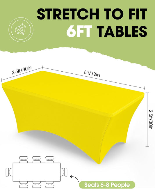 Spandex Tablecloth 6ft - 2 Pack, Fitted and Tight Cloth for Rectangle Table, Wrinkle-Free and Stretch Table Cover for Party, Wedding, Banquet and Birthday, Yellow