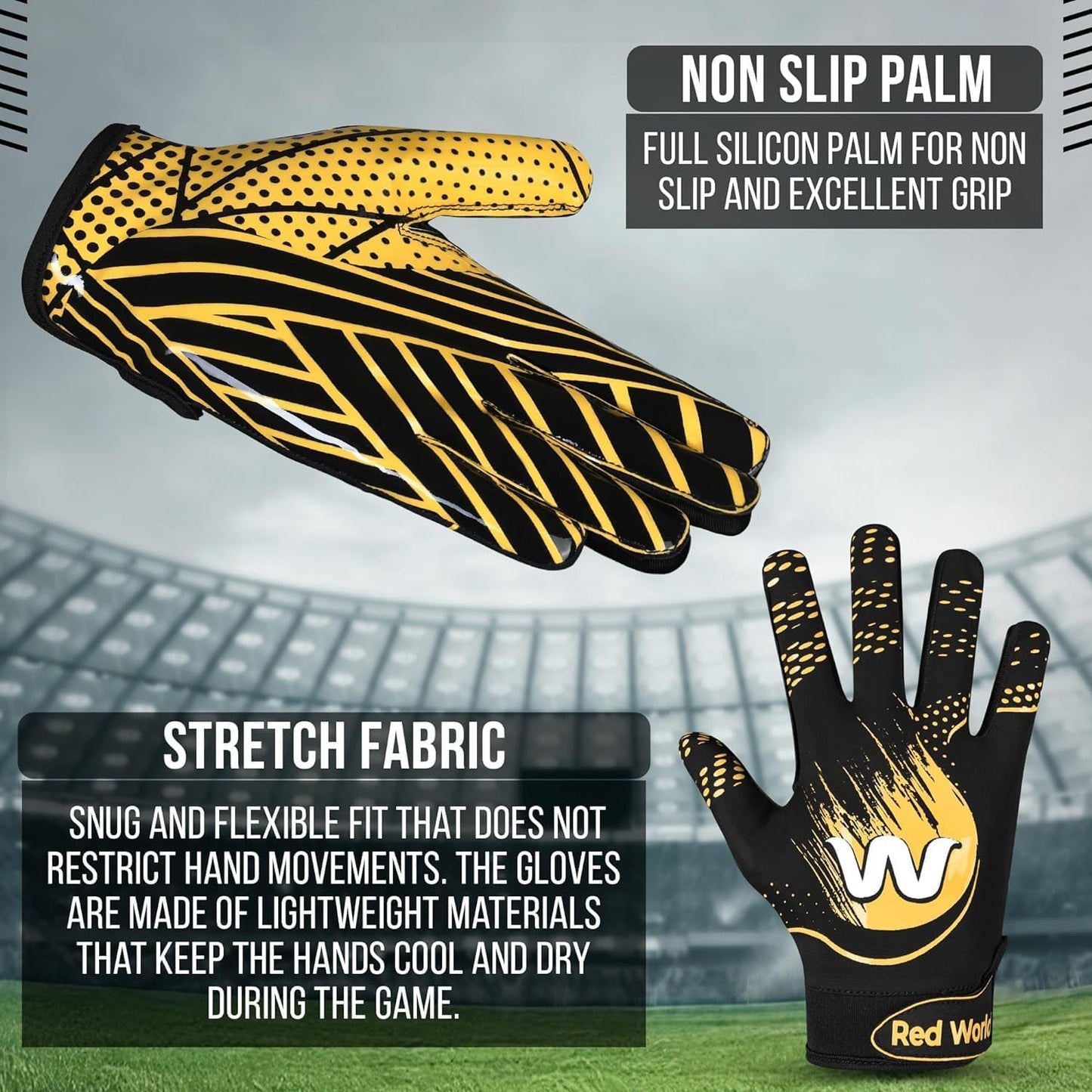 Football Gloves for Youth and Adult, Sticky Receiver Gloves for Boys and Men, Enhanced Performance for Youth and Adult Football Game.