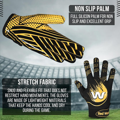 Football Gloves for Youth and Adult, Sticky Receiver Gloves for Boys and Men, Enhanced Performance for Youth and Adult Football Game.