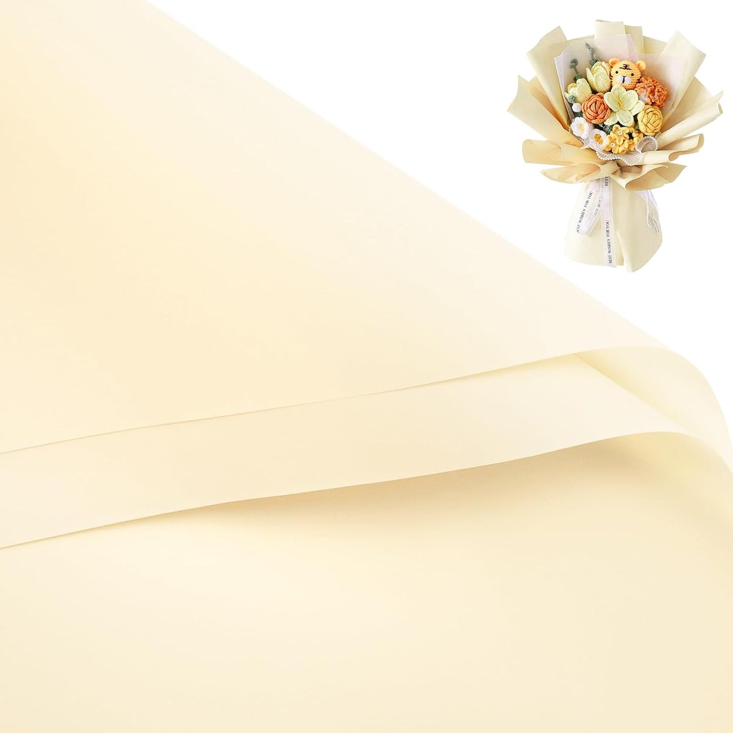 20 Sheets Flower Wrapping Paper - 22.4 x 22.4 inch Pure Cream Yellow Color Water-Resistant Floral Bouquet Wrapping Paper, Florist Supplies Packaging for Fall Wedding Birthday Gift DIY
