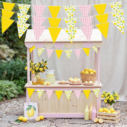 6Pcs Lemon Party Decorations Pink and Yellow Pennant Banners | Triangle Flags Garland, Hanging Decor for Lemonade Stand,Fruit Party,Summer,Birthday,Baby Shower,Graduation